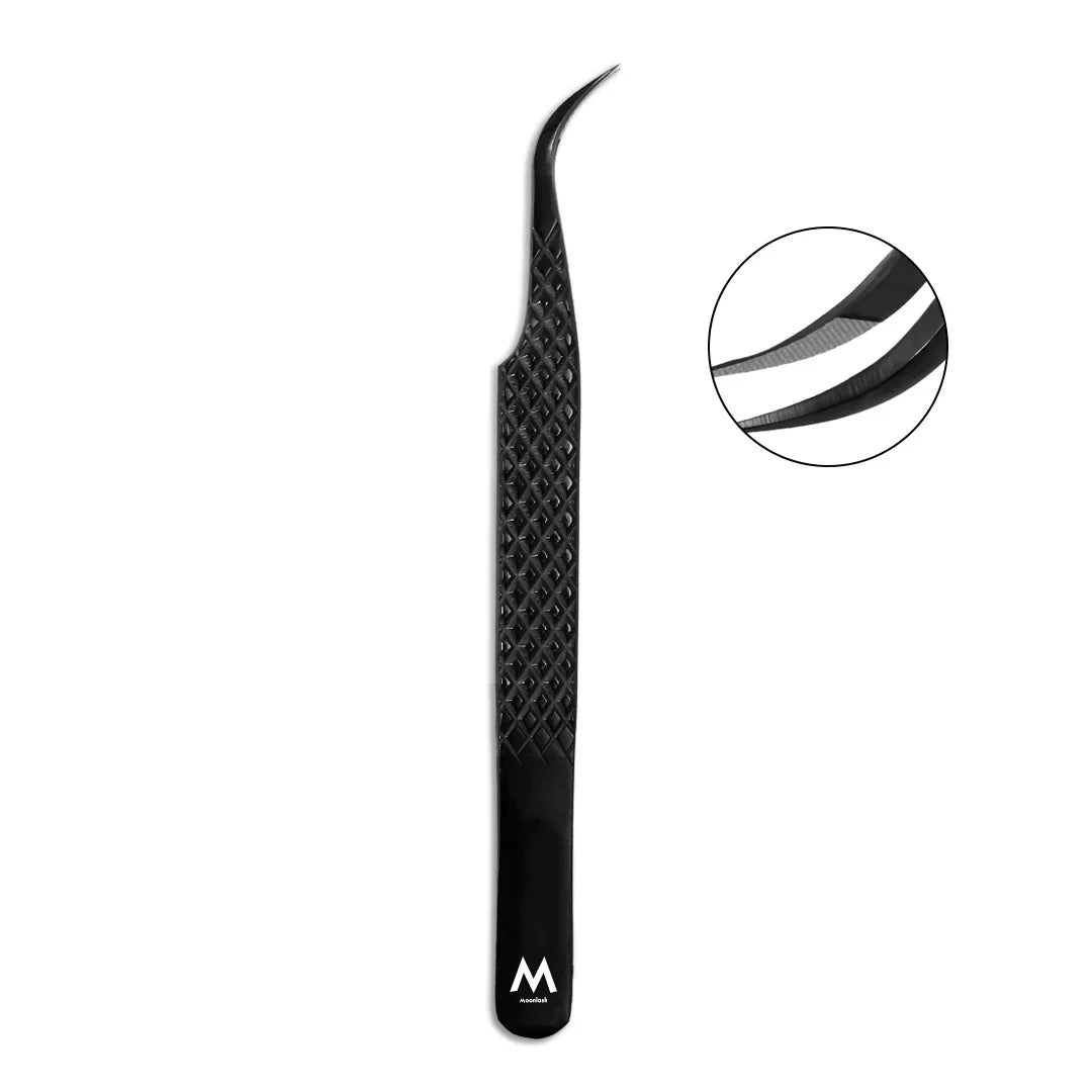 MK-02 Black Fiber Tweezers-Eyelash Extension Tweezers - Moonlash